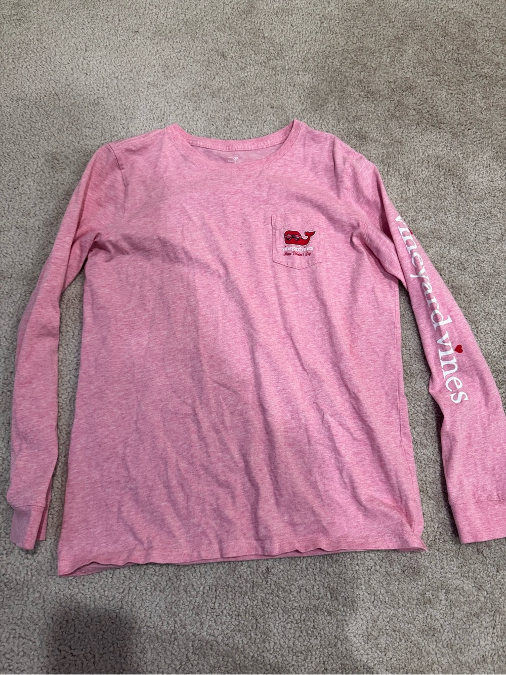 Vineyard Vines Heather Pink Long Sleeve Pocket Tee